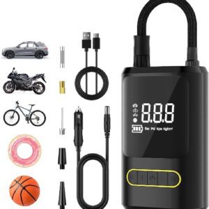 Compresor inflador Neumáticos Portátil Genérico Atj-8466 Inflador CarAir Pump ATJ-8466 Potente compresor portátil de aire multiusos, compatible con una variedad de boquillas, adecuado para una variedad de artículos para inflar, como neumáticos de bicicleta profesional, neumáticos de coche de uso doméstico, neumáticos de motocicleta, neumáticos de bicicleta eléctrica, bolas, anillos de natación, juguetes inflables y otros inflables. Luz LED brillante: Le ayuda a ver claramente en situaciones de emergencia por la noche Especificación: Nombre del producto: Bomba de aire inalámbrica Tamaño del producto: 49*87*135mm Capacidad de la batería: batería de litio de 2000mAh Potencia: 50W Voltaje de funcionamiento: DC 7,4 V Corriente de trabajo: 7A Diámetro del pistón: 19mm Presión máxima de aire: 150psi Precisión: 1,5 psi Volumen de aire: 35L/min Tamaño del cilindro: 19 cilindros Valor de lumen de iluminación LED: 20LM Ruido: menos de 85dB Tiempo de carga: alrededor de 2-3 horas Tiempo de uso: 40min Voltaje de línea USB: 5V Longitud de la manguera de aire: 200mm Funciones adicionales: medición de presión, iluminación, advertencia.