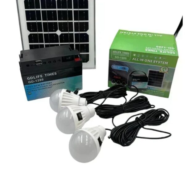 Bateria Solar Recargable Panel Solar +Bombillos - Imagen 2