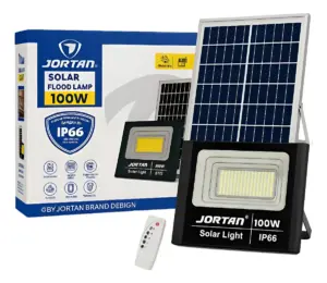 Reflector Solar Jortan 100W LED Exterior IP66 con Panel y Control Remoto