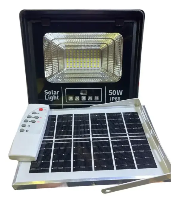 Reflector Led Panel Carga Solar 50w Control Remoto Ahorro Color De La Carcasa Negro