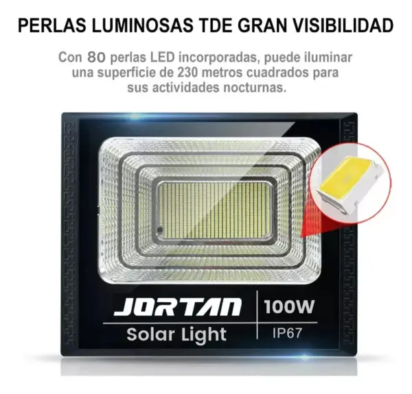 Reflector LED Solar 100W Panel Solar, Control Remoto. todo Incluido