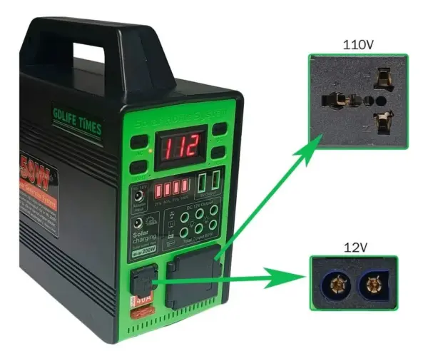 Generador Solar Portátil 350W con Panel y Bombillos
