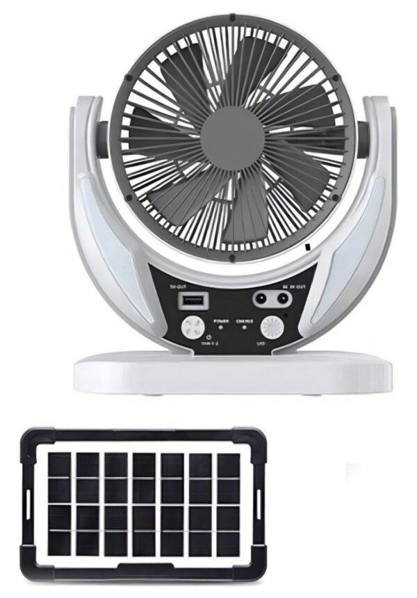 Ventilador Recargable Solar Compacto para Apagones y Camping