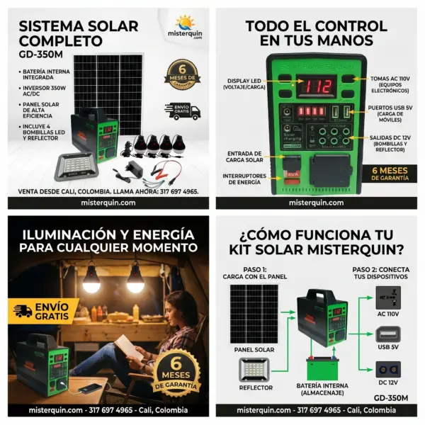 Generador Solar Portátil 350W con Panel y Bombillos