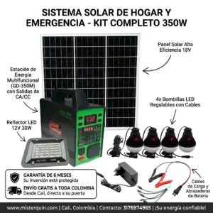 Generador Solar Portátil 350W con Panel y Bombillos