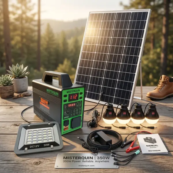 Generador Solar Portátil 350W con Panel y Bombillos