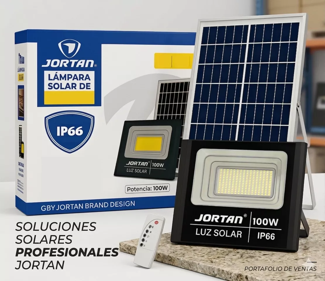 Reflector Solar 100W Jortan LED Exterior IP66 con Panel y Control Remoto