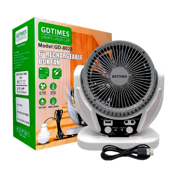 Ventilador Recargable Solar Compacto para Apagones y Camping