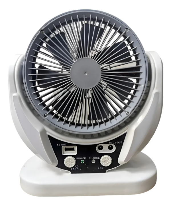 Ventilador Recargable Solar Compacto para Apagones y Camping