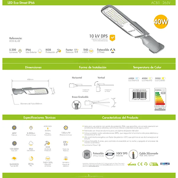 alumbrado-exterior-led-ECO-SL-02 Luminaria LED alumbrado público 5.200 lúmenes