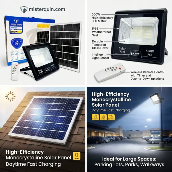 Reflector Solar LED 500W Jortan + Panel y Control