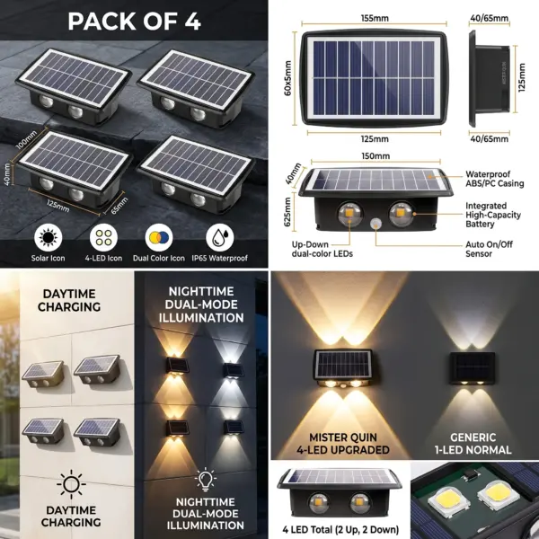 Luces solares de Pared, paquete de 4 luces solares LED
