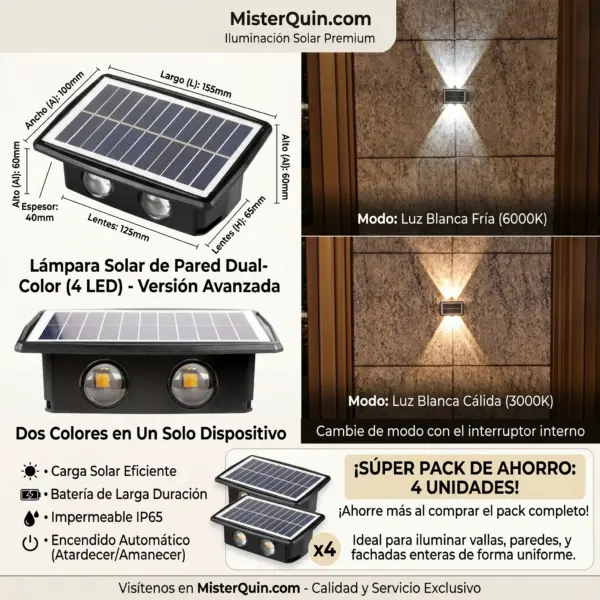 Luces solares de Pared, paquete de 4 luces solares LED