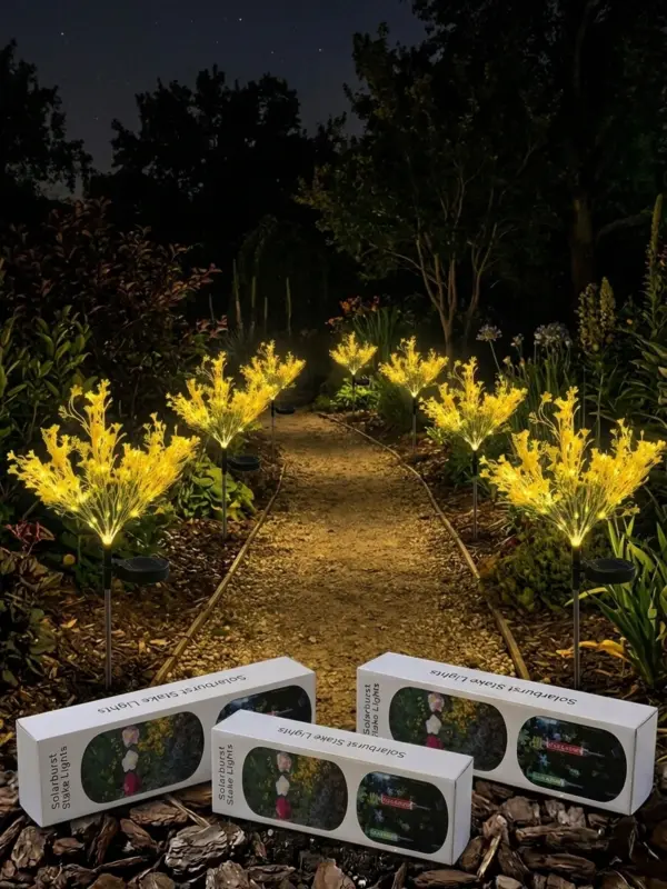 Luces Solares LED Decorativas Amarillas para Jardín y Balcón – Encendido Automático Lampara Solar Planta Amarilla para Jardín