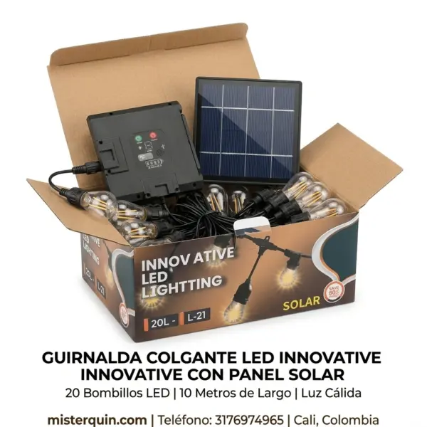 Guirnalda Solar LED 10 Metros 20 Bombillos -10 Guirnalda Solar LED 10 Metros 20 Bombillos