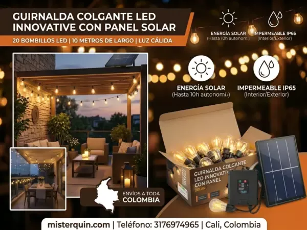 Guirnalda Solar LED 10 Metros 20 Bombillos -2 Guirnalda Solar LED 10 Metros con 20 Bombillos Luz Cálida IP65 para Exterior e Interior