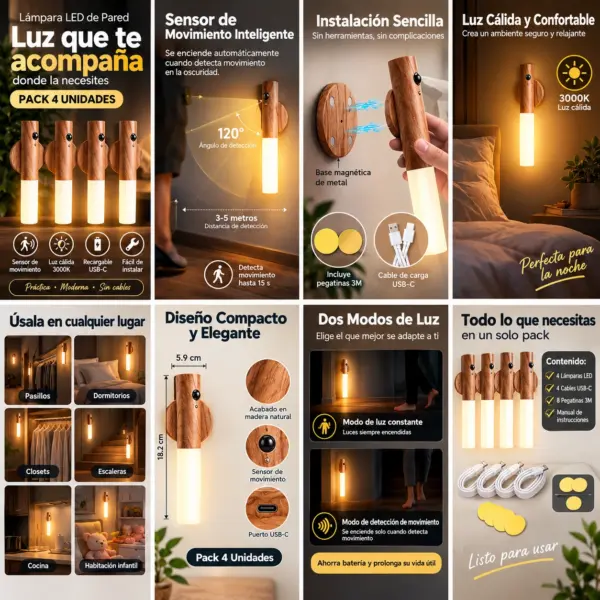 Lámparas LED con Sensor de Movimiento Inalámbricas Magnéticas Pack x 4 - 1 Lámparas LED con Sensor de Movimiento Inalámbricas Magnéticas Pack x 4